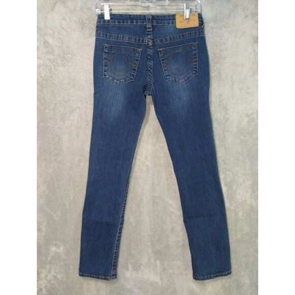 True Religion Jeans Girls 14 Blue Denim Stretch Slim Straight Savage Saloon - Picture 2 of 12